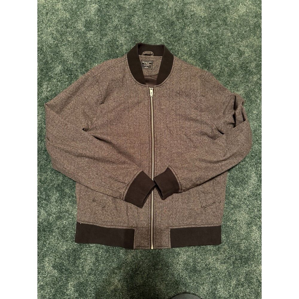 Vintage ABERCROMBIE & FITCH Mens L Bomber Jacket Varsity Full Zip‎ Heather Gray